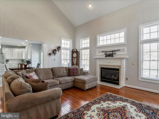 Dining room, Fireplace, Interior, Kitchen, Living room, Recessed Lighting, Wood Texture Flooring