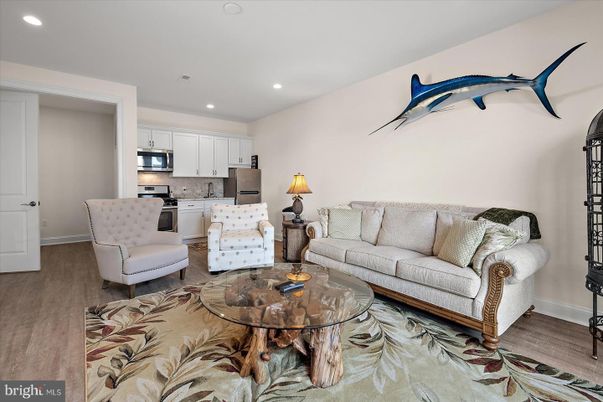 Interior, Kitchen, Living room, Recessed Lighting, Stainless Steel Appliances, Wood Texture Flooring