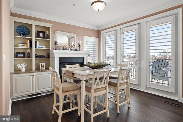 Dining room, Fireplace, Interior, Wood Texture Flooring