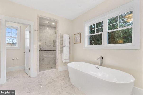 Bathroom, Free Standing Baths, Glass Shower, Interior, Marble, Marble Walls
