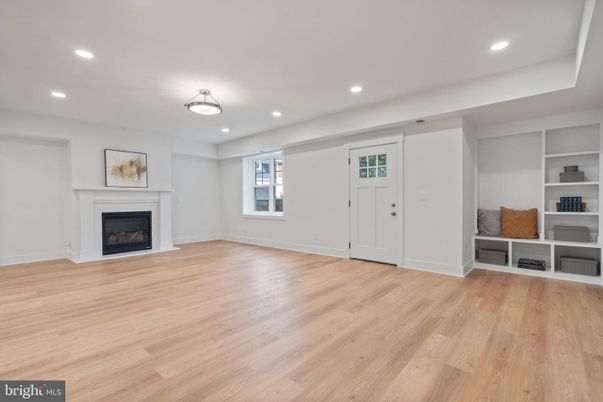 Empty room, Fireplace, Interior, Recessed Lighting, Wood Texture Flooring