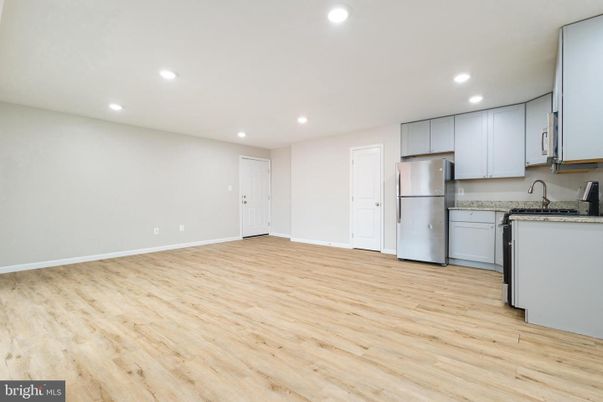 Empty room, Interior, Kitchen, Recessed Lighting, Wood Texture Flooring