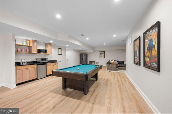 Billiard Table, Game Room, Interior, Kitchen, Recessed Lighting, Wood Texture Flooring