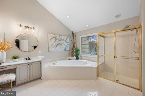 Bathroom, Dual Sink Vanities, Glass Shower, Interior, Recessed Lighting
