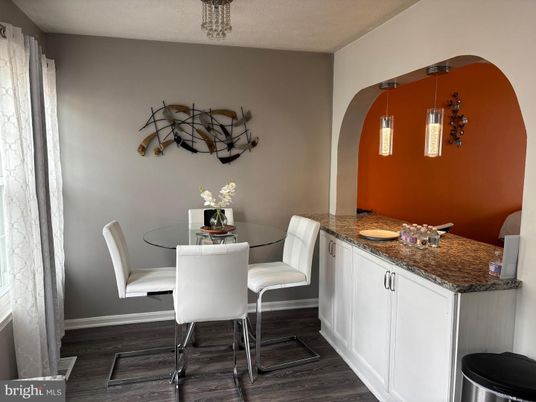 Dining room, Interior, Pendant Lights, Wood Texture Flooring