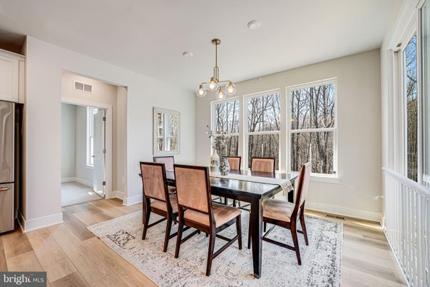 Dining room, Interior, Pendant Lights, Wood Texture Flooring