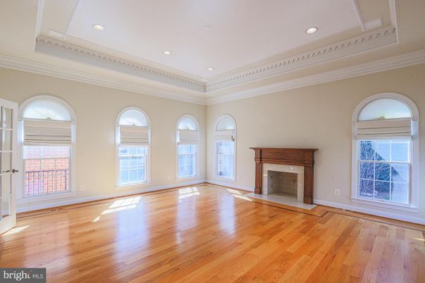 Empty room, Fireplace, Interior, Recessed Lighting, Wood Texture Flooring