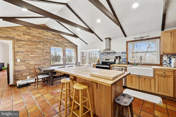 Interior, Kitchen, Recessed Lighting, Stainless Steel Appliances, Wooden Beams, Wooden Walls