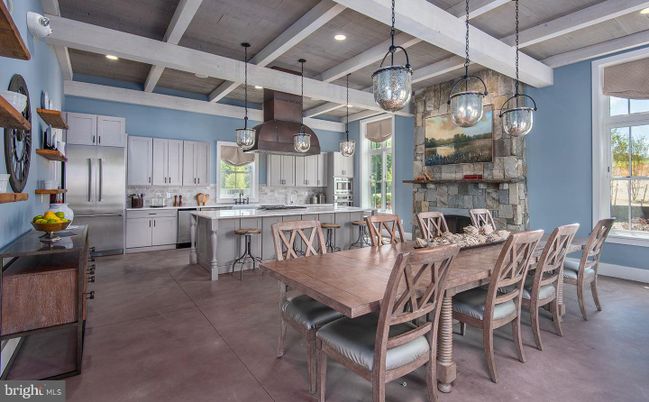 Dining room, Interior, Kitchen, Pendant Lights, Recessed Lighting, Stainless Steel Appliances, Wooden Ceilings
