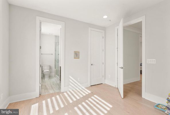 Bathroom, Interior, Marble, Recessed Lighting, Wood Texture Flooring