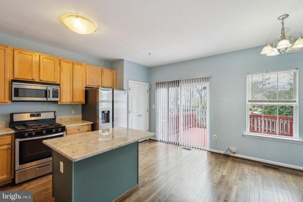 Chandelier, Interior, Kitchen, Stainless Steel Appliances, Wood Texture Flooring