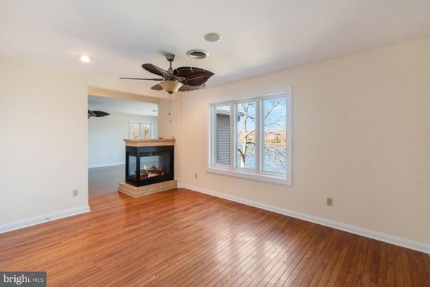 Empty room, Fireplace, Interior, Recessed Lighting, Wood Texture Flooring