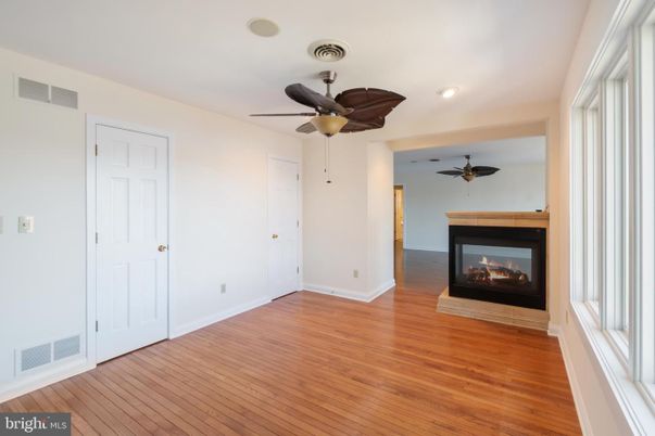 Empty room, Fireplace, Interior, Recessed Lighting, Wood Texture Flooring