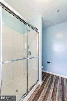Bathroom, Glass Shower, Interior, Wood Texture Flooring