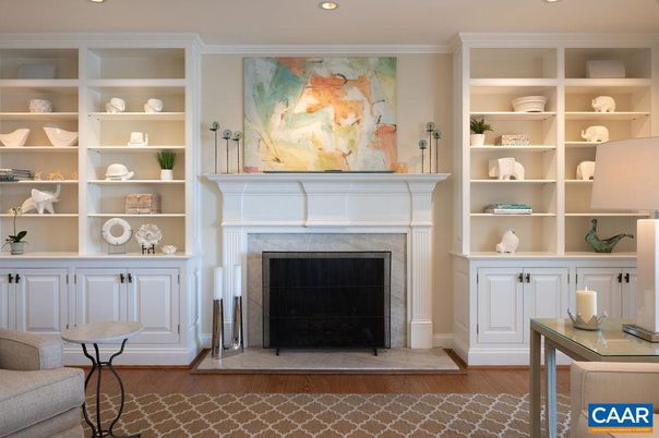 Fireplace, Interior, Recessed Lighting, Wood Texture Flooring