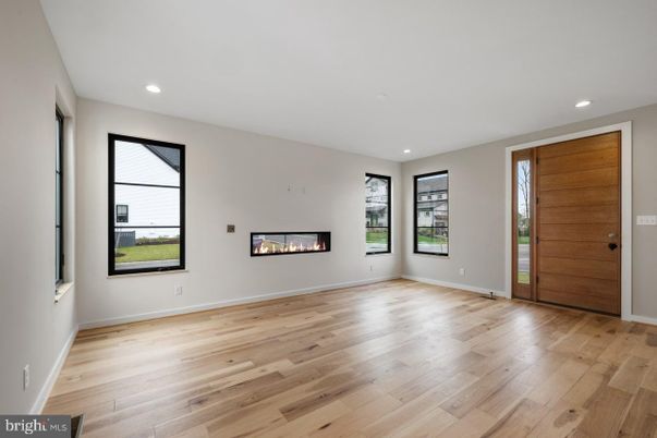 Empty room, Fireplace, Interior, Recessed Lighting, Wood Texture Flooring