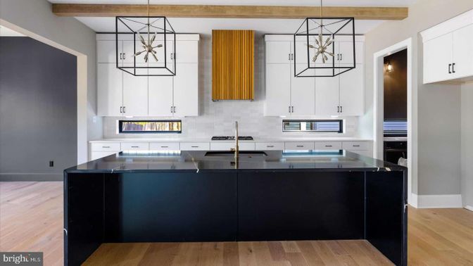 Interior, Kitchen, Pendant Lights, Wooden Beams, Wood Texture Flooring