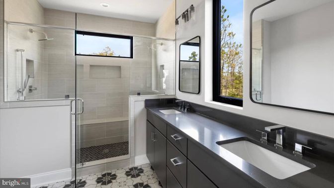 Bathroom, Dual Sink Vanities, Glass Shower, Interior, Recessed Lighting