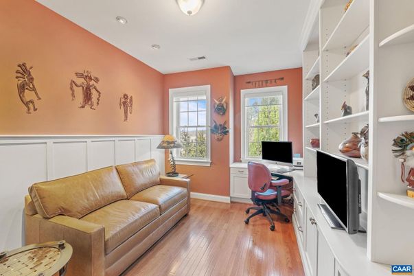 Home Office, Interior, Recessed Lighting, Wood Texture Flooring