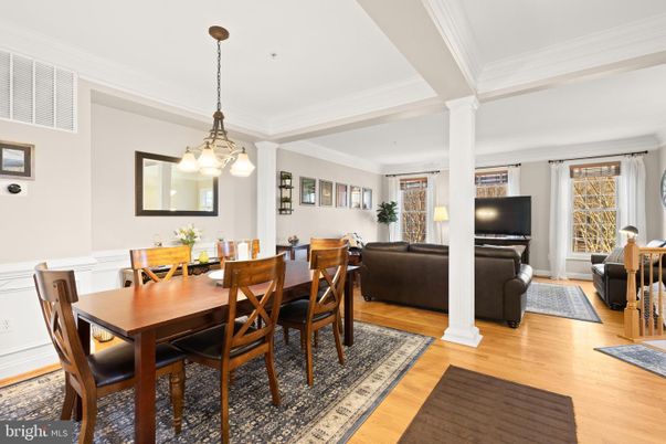 Dining room, Interior, Living room, Pendant Lights, Wood Texture Flooring