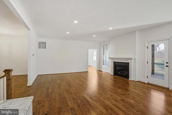 Empty room, Fireplace, Interior, Recessed Lighting, Wood Texture Flooring