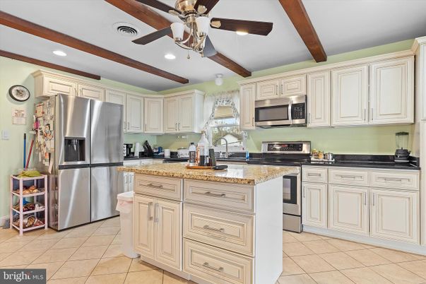 Interior, Kitchen, Recessed Lighting, Stainless Steel Appliances, Wooden Beams