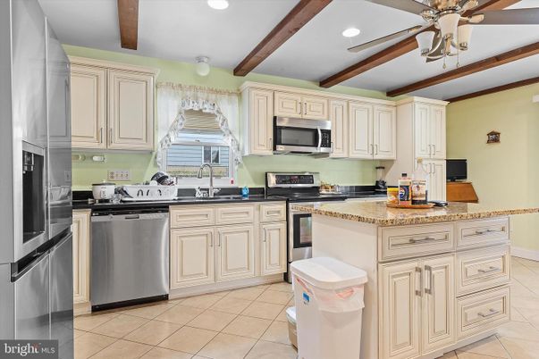 Interior, Kitchen, Recessed Lighting, Stainless Steel Appliances, Wooden Beams