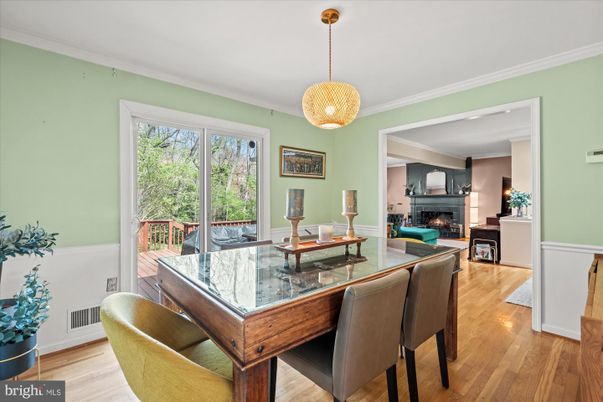 Dining room, Fireplace, Interior, Living room, Pendant Lights, Wood Texture Flooring