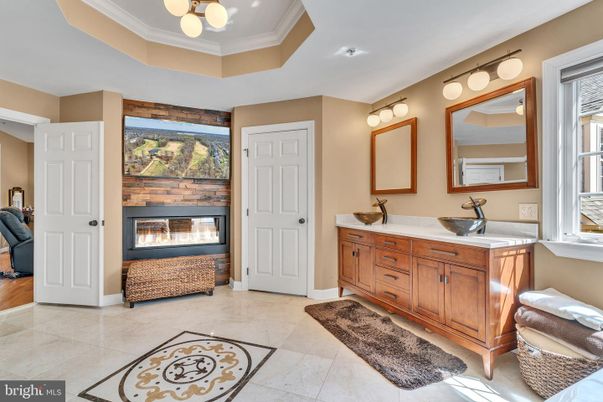 Bathroom, Dual Sink Vanities, Fireplace, Interior