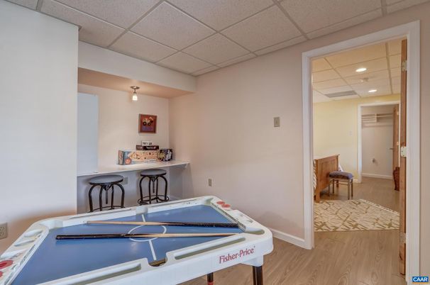 Billiard Table, Game Room, Interior, Recessed Lighting, Wood Texture Flooring