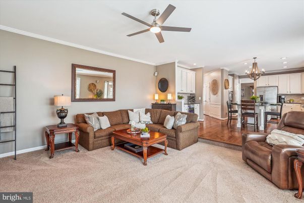 Chandelier, Dining room, Interior, Kitchen, Living room, Recessed Lighting, Wood Texture Flooring
