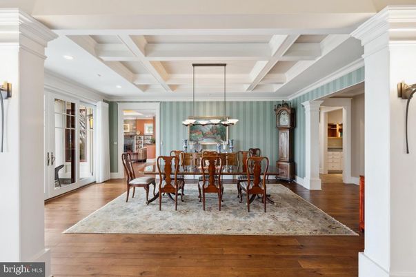 Dining room, Interior, Pendant Lights, Recessed Lighting, Wood Texture Flooring