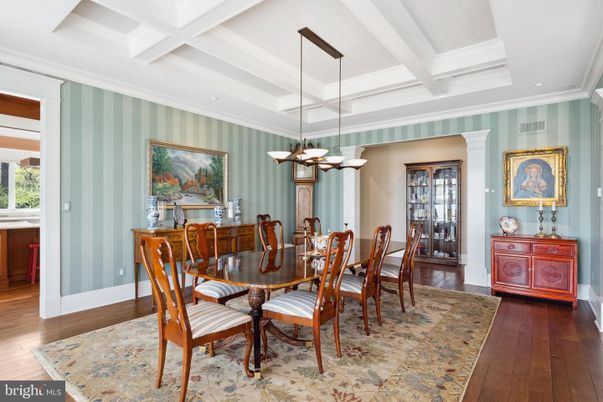 Dining room, Interior, Pendant Lights, Recessed Lighting, Wood Texture Flooring