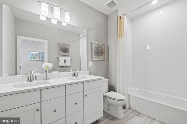 Bathroom, Dual Sink Vanities, Interior, Wood Texture Flooring