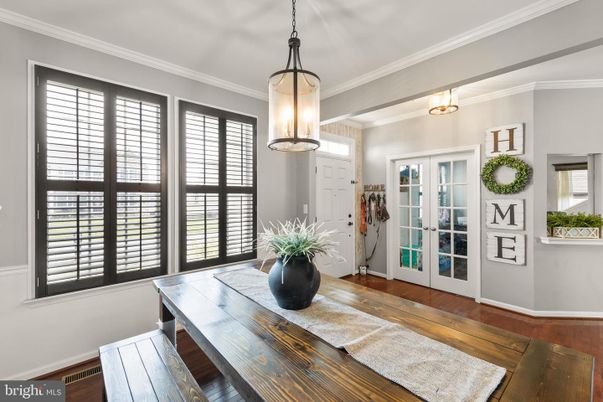 Dining room, Interior, Pendant Lights, Wood Texture Flooring