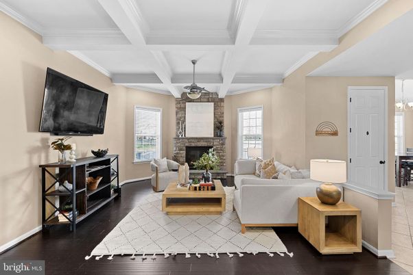Fireplace, Interior, Living room, Pendant Lights, Wood Texture Flooring
