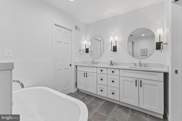 Bathroom, Dual Sink Vanities, Free Standing Baths, Interior, Recessed Lighting