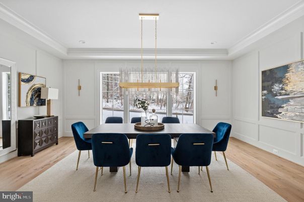 Dining room, Interior, Pendant Lights, Recessed Lighting, Wood Texture Flooring