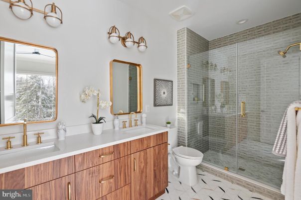 Bathroom, Dual Sink Vanities, Glass Shower, Interior, Recessed Lighting