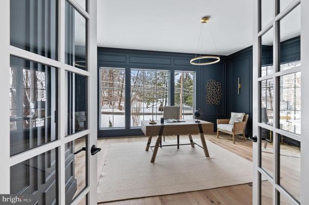 Home Office, Interior, Pendant Lights, Wood Texture Flooring