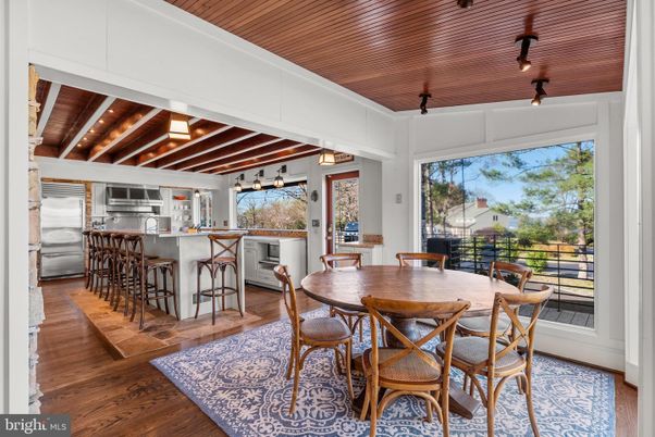 Dining room, Interior, Kitchen, Pendant Lights, Wooden Beams, Wooden Ceilings, Wood Texture Flooring