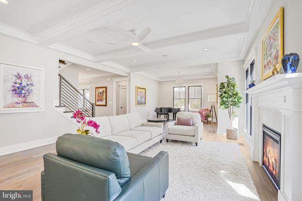 Fireplace, Interior, Living room, Piano, Recessed Lighting, Wood Texture Flooring