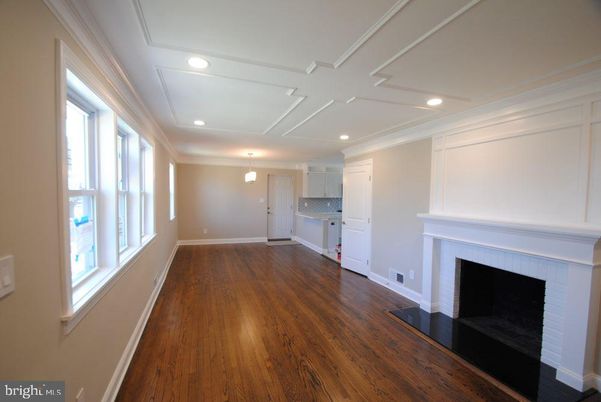 Empty room, Fireplace, Interior, Recessed Lighting, Wood Texture Flooring