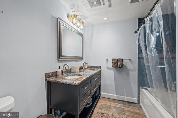 Bathroom, Interior, Recessed Lighting, Wood Texture Flooring