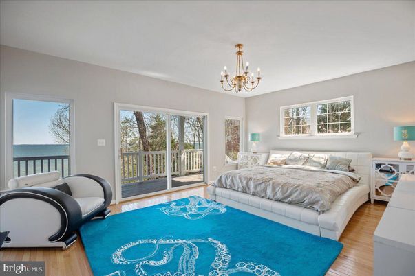 Bedroom, Chandelier, Interior, Water, Wood Texture Flooring