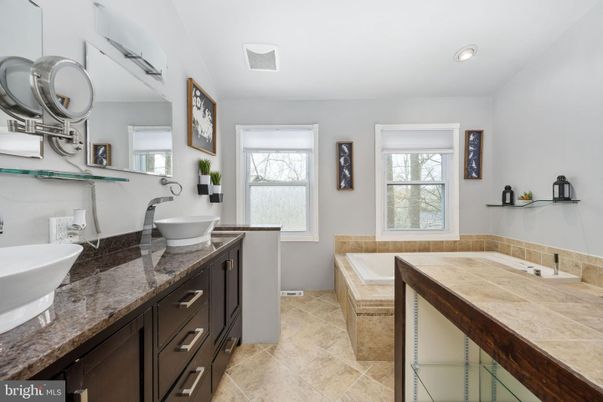 Bathroom, Dual Sink Vanities, Interior, Recessed Lighting, Tile Countertops