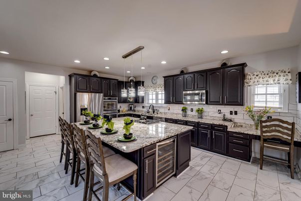 Interior, Kitchen, Marble, Pendant Lights, Recessed Lighting, Stainless Steel Appliances