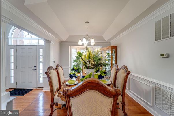 Chandelier, Dining room, Interior, Pendant Lights, Wood Texture Flooring