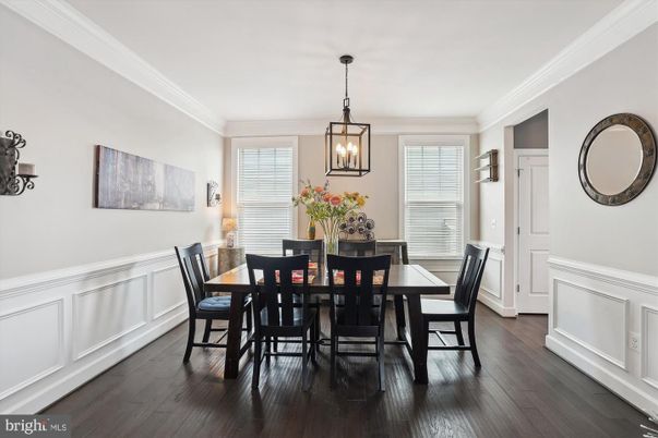Dining room, Interior, Pendant Lights, Wood Texture Flooring