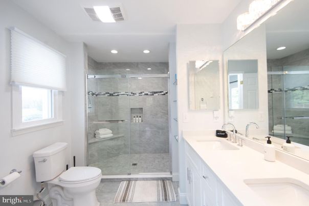Bathroom, Dual Sink Vanities, Glass Shower, Interior, Recessed Lighting